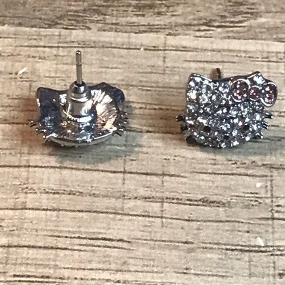 Pink Sanrio Hello Kitty Ear Stud Cute Girl Y2K Kawaii Rhinestone Earrings - Picture 7 of 7